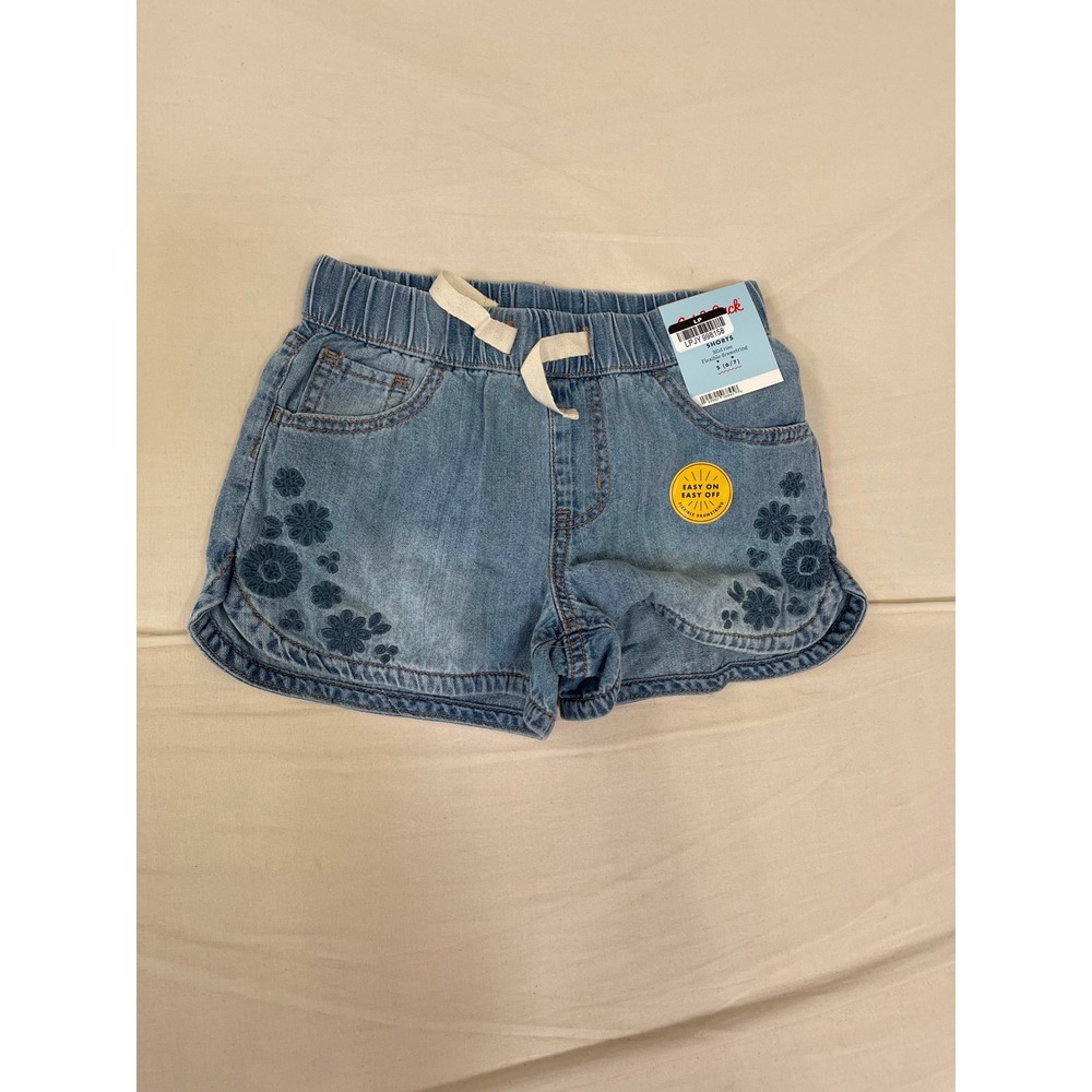 Cat & Jack Girls Blue Denim Floral Embroidered Shorts Mid Rise Size S 6/7 NWT